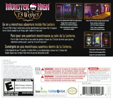 Monster High - 13 Wishes (Europe) (En,Fr,De,Es,It,Nl,Sv,No,Da,Fi) box cover back